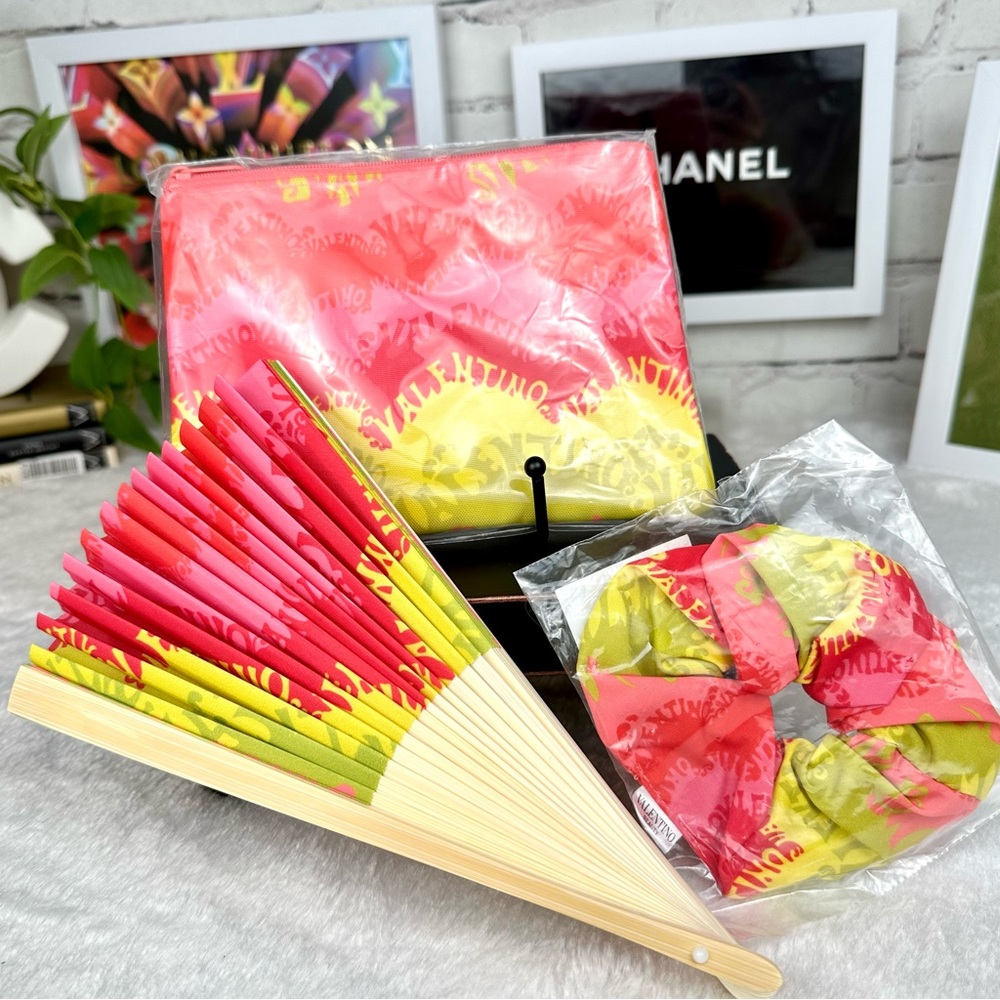 Valentino Garavani Beauty Fan, notebook and hair tie scrunchie. Novelty items!